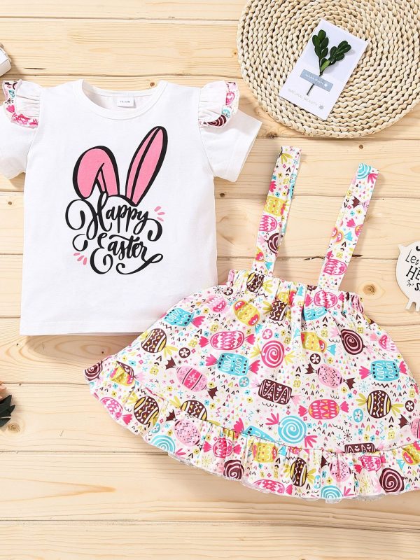 تنورة بأكمام طويلة مزينة بحروف مطبوعة بنقشة أرنب للبنات