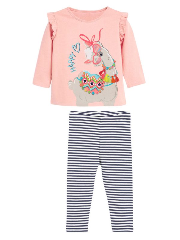 Cartoon Print Striped Long-sleeved Girl Suit