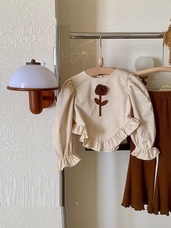 طقم بناتي ربيعي وخريفي كلاسيكي مكون من قميص وبنطال واسع