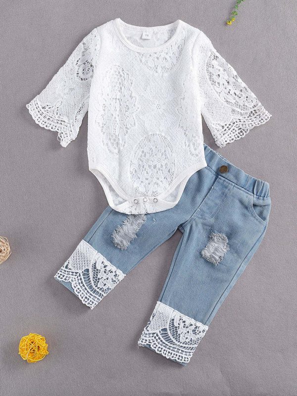 ملابس أطفال - بدلة رومبير شبكية بأكمام طويلة