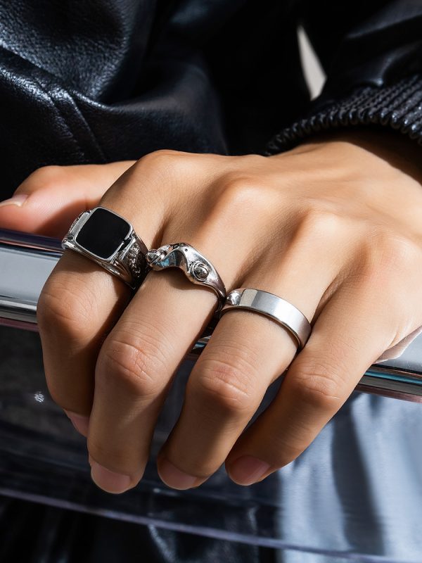 خاتم رجالي مربع الشكل بثلاث قطع على شكل ضفدع