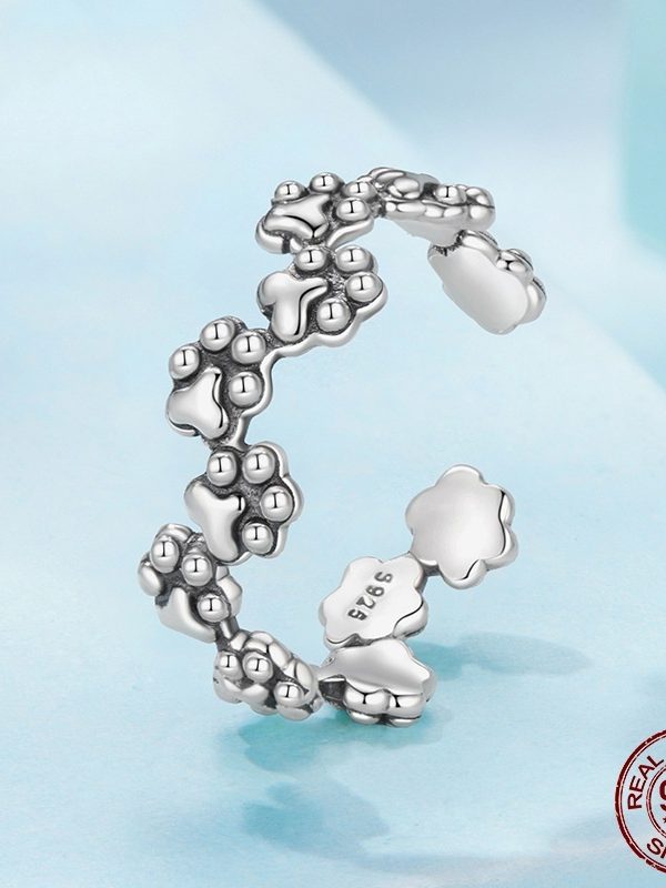 خاتم فضة إسترليني عيار 925 بتصميم عتيق على شكل طبعة مخلب قطة مفتوحة