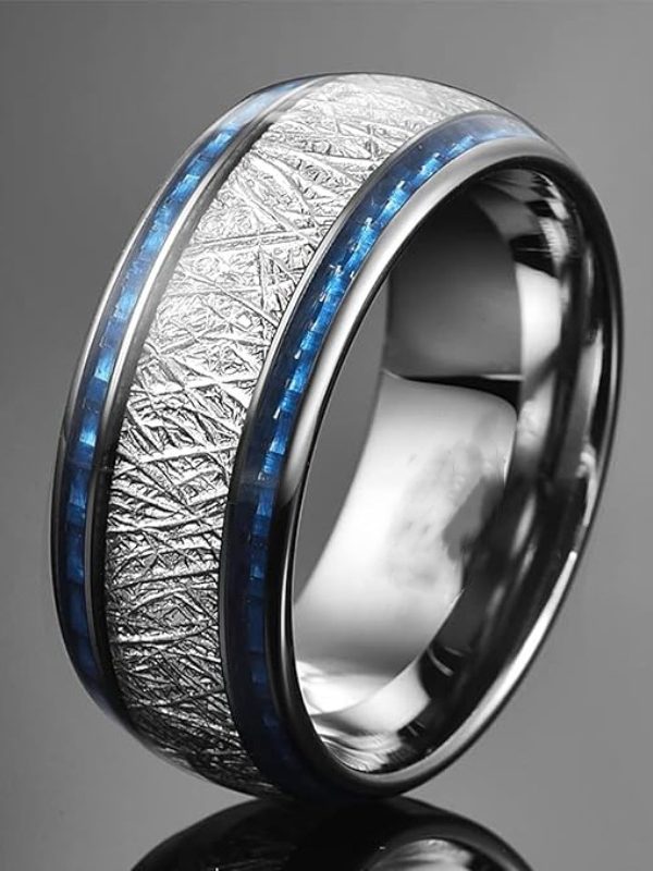 خاتم زفاف مرصع بألياف الكربون الزرقاء