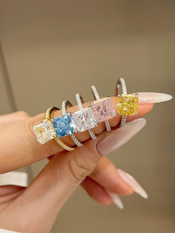 Sterling Silver Cube Sugar Ring Female Inlaid Ice Flower Cut Zircon