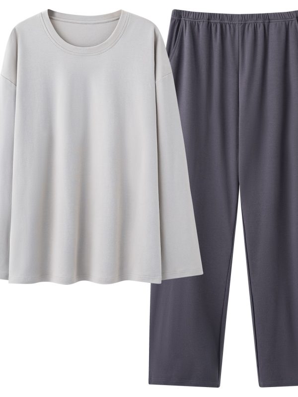 Mens 100 Cotton Pajama Set With Long-sleeve Top And Long Pants