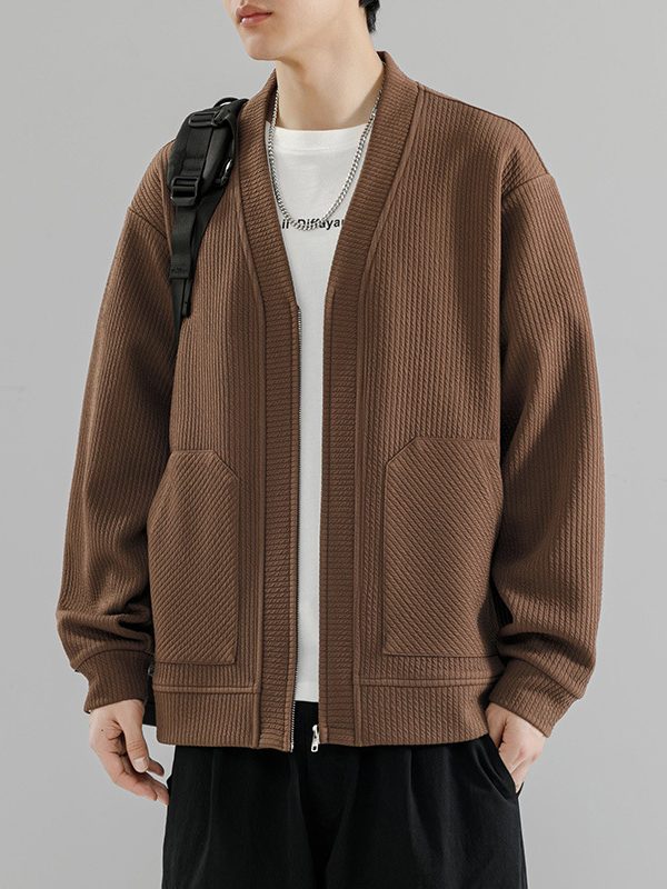 كارديجان رجالي بمقاسات كبيرة، لون موحد، بسحاب