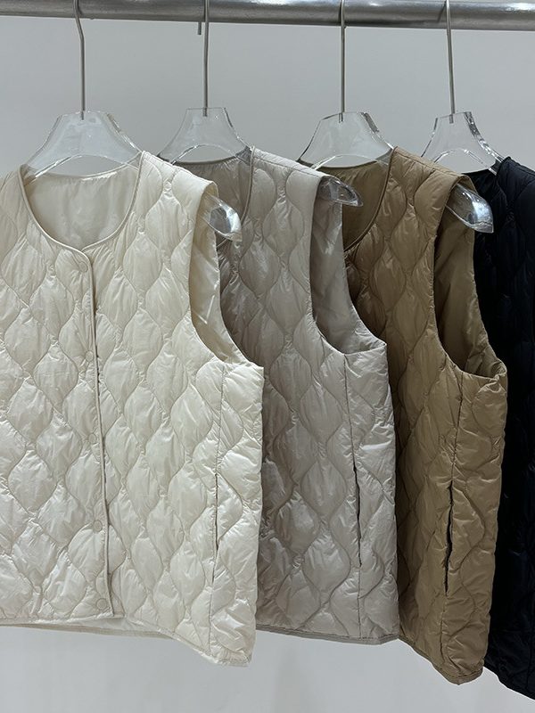 Layered Inner Wear, Short Round-neck Lightweight Down Vest Jacket