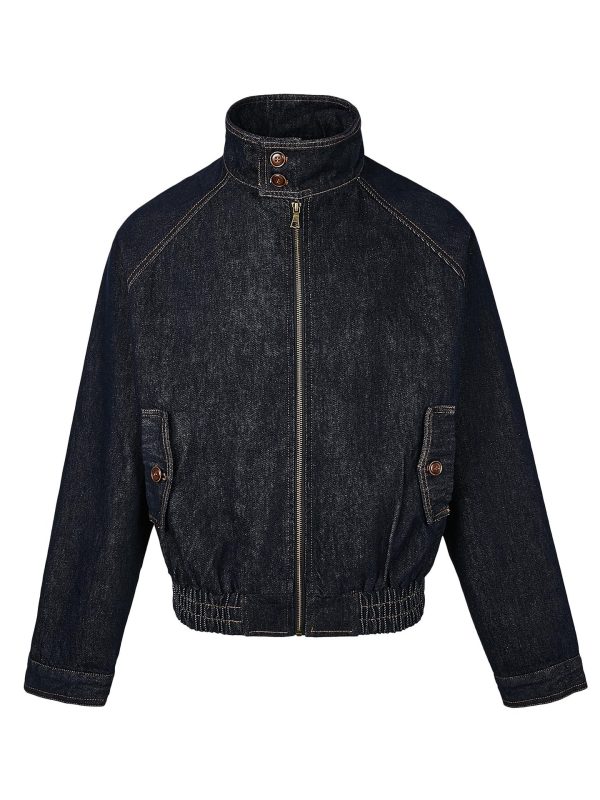 Mens Solid-Color Denim Short Jacket With Zipper SpringSummer Deep Blue-Jacket
