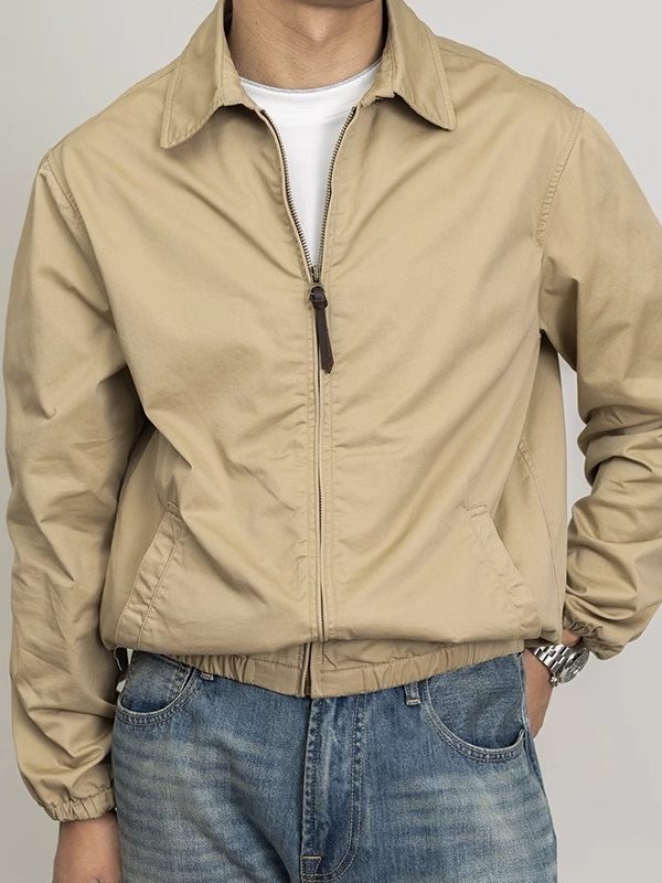 Classic Khaki Retro Cadre Collar Zip Thin Jacket
