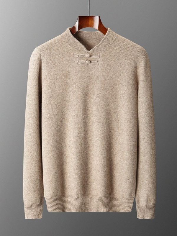 كنزة رجالية كلاسيكية بياقة واقفة من الصوف الخالص