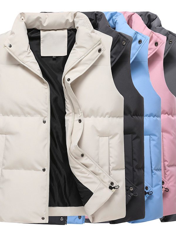 Womens Solid-Color Casual Padded Warm Vest