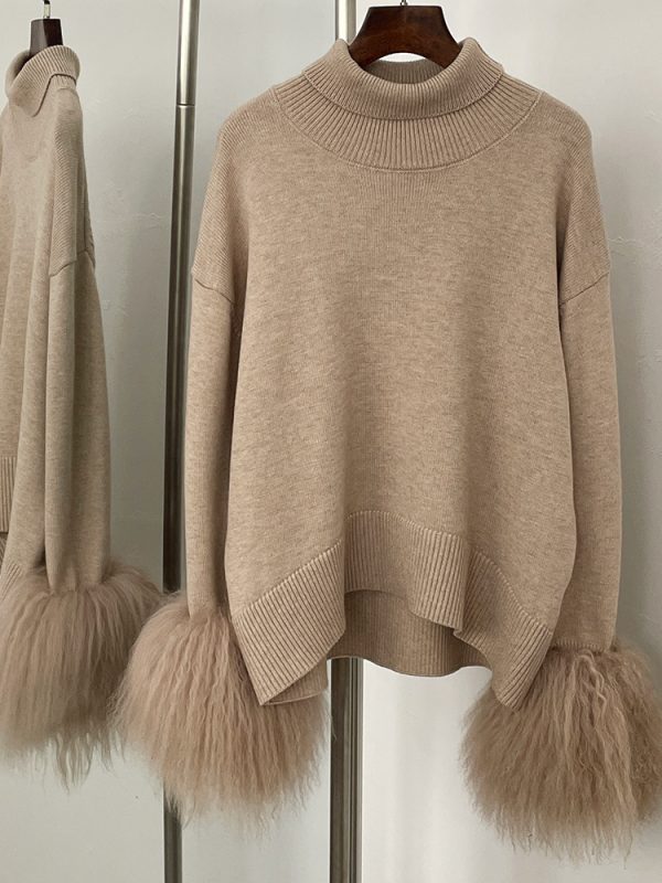 كنزة صوفية فضفاضة بياقة عالية للنساء