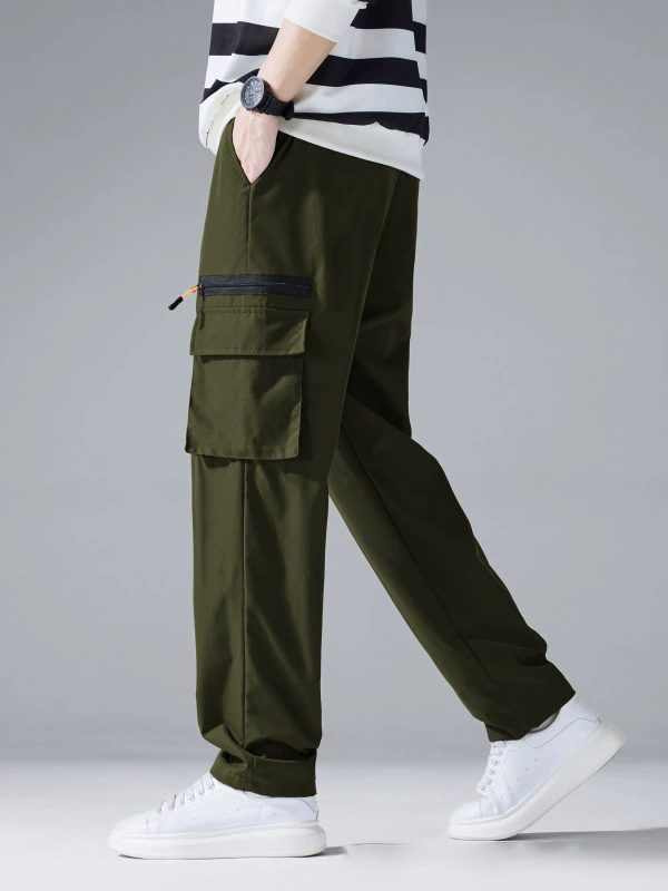 بنطلون رجالي أنيق وعصري بقصة فضفاضة بلون الكاكي