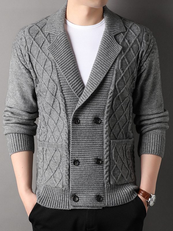 Men's Cardigan British Suit Collar Double-breasted Knitted Sweater