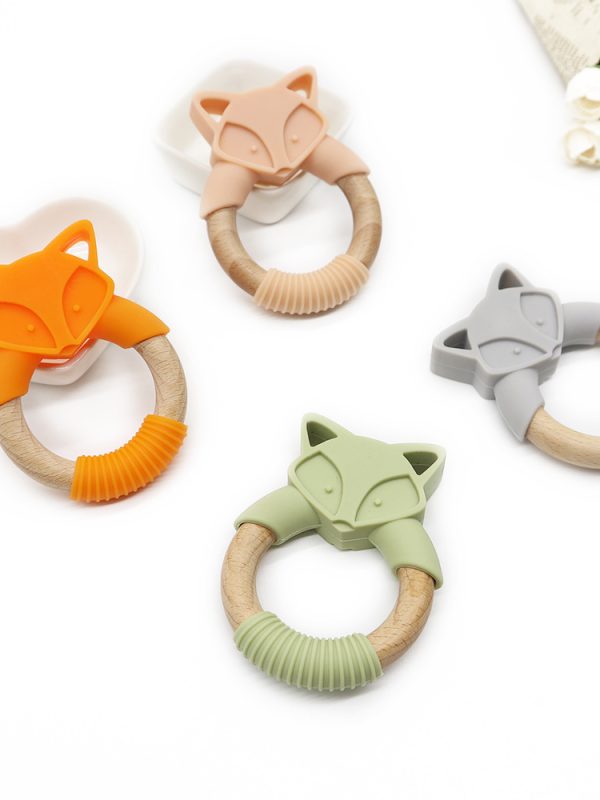 Baby Silicone Wood Ring Fox Baby Teether Molar Stick Toy