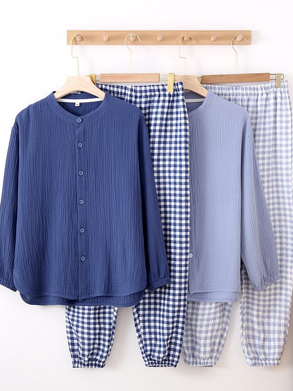 Simple, Long-sleeved, Double-layer Gauze, All-cotton Lightweight Pajamas