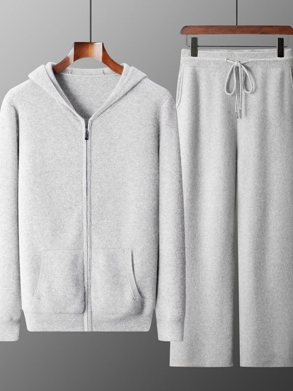 Thickened Casual Hooded Zip-up Cardigan Set