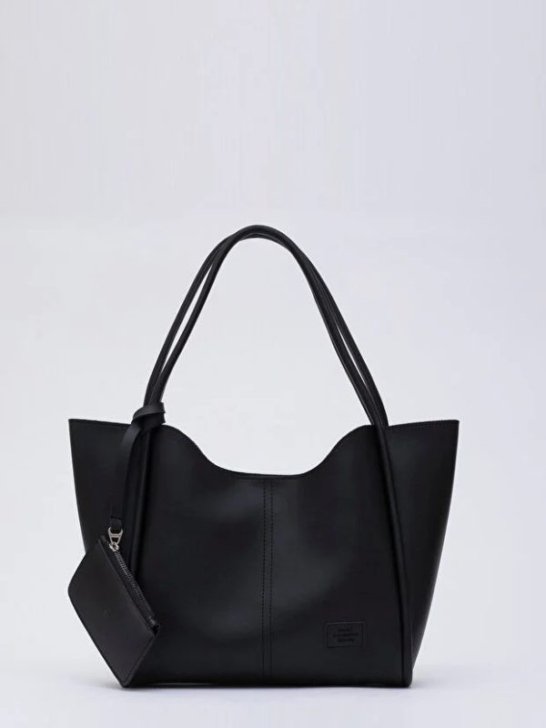 Black SHK108 Faux Leather Women Hand And Shoulder Bag With Wallet And Makeup Bag