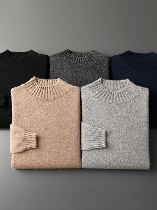 Men's Business-Casual Solid-Color All-Match Sweater With A Half-High Neck