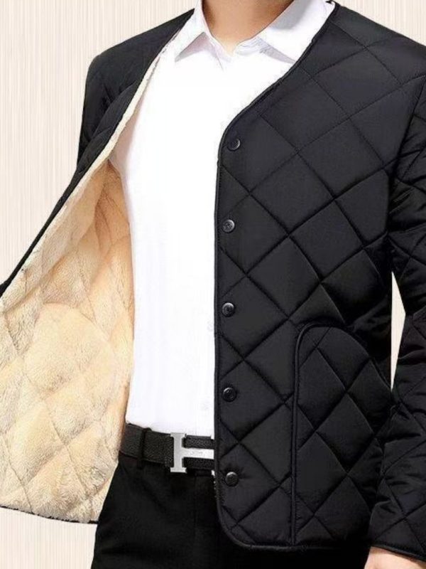 Men's Short Warm Fleece-lined Cotton Jacket