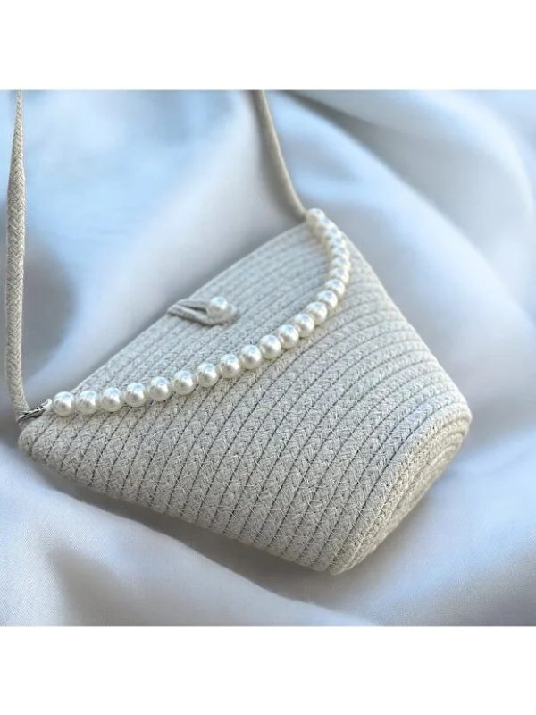 Women Beige Pearl Design Classic Shoulder Bag Elegant Daily Handbag