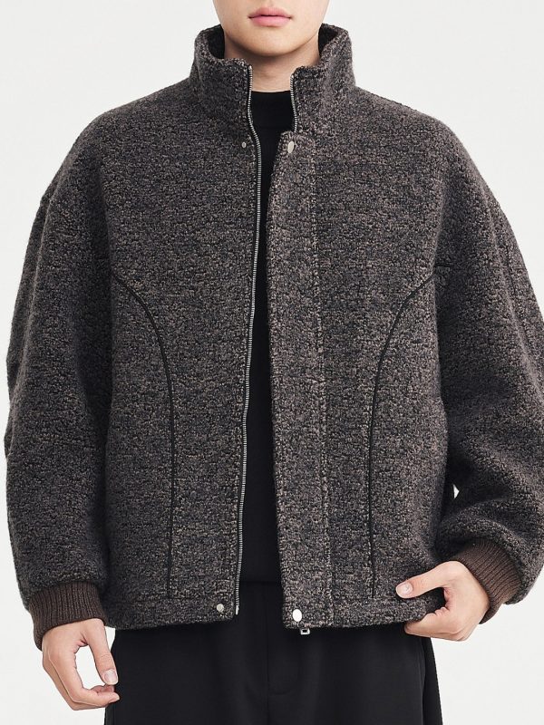 Mens Mixed-Color Wool Circle-Weave Overcoat With A Stand-Up Collar