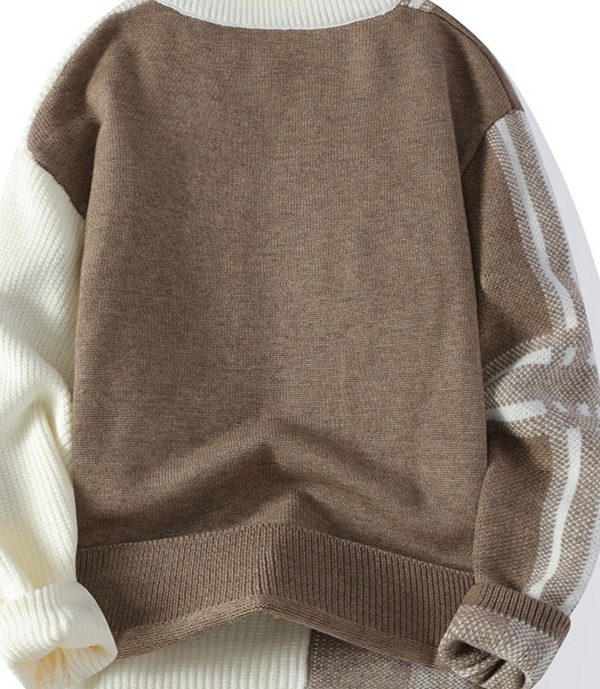 Mens Knitted Fashionable Casual Crew-Neck Sweater