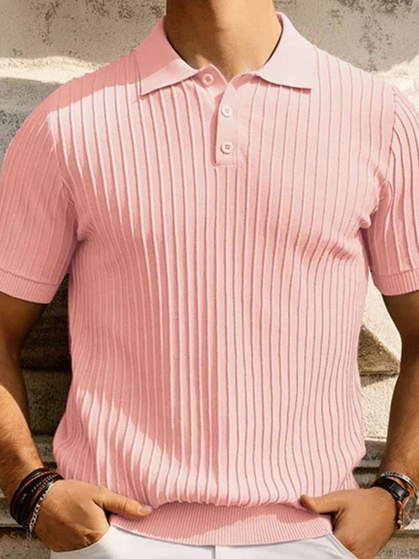 Mens Casual Solid-color Lapel Loose-fit Short-sleeve Shirt