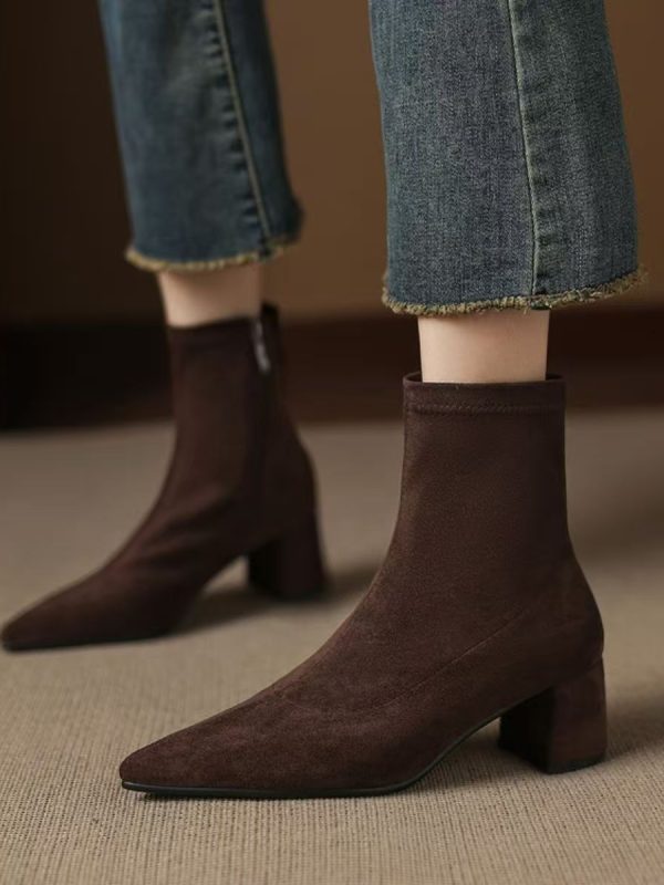 Suede Ankle Boots With Mid Heel
