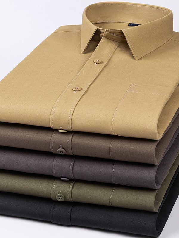 Spring Mens Khaki Cotton Long-sleeve Shirt