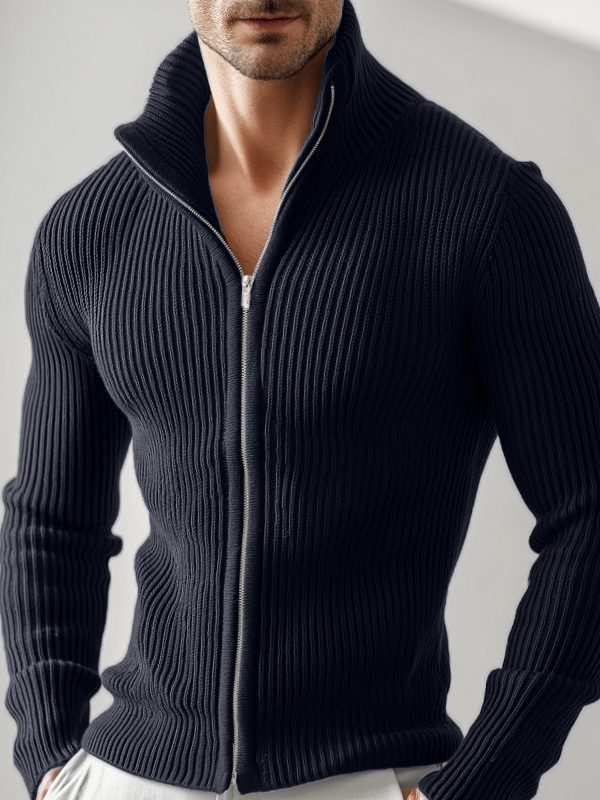 Knitted Zip-up Turtleneck Cardigan For Men