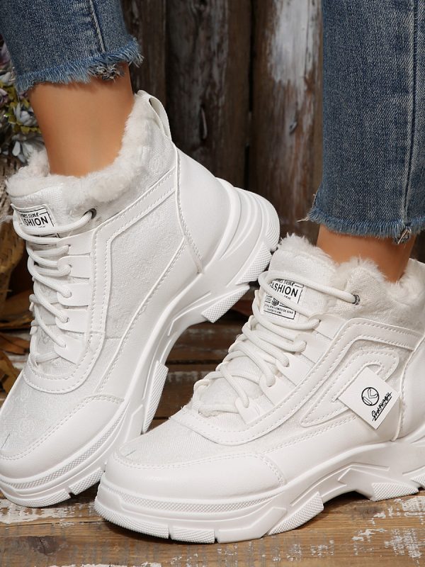 High-top Fleece-lined Dr Martens-style Winter Warm Cotton Shoes Thick-soled Versatile Snow Boots In Plus Sizes