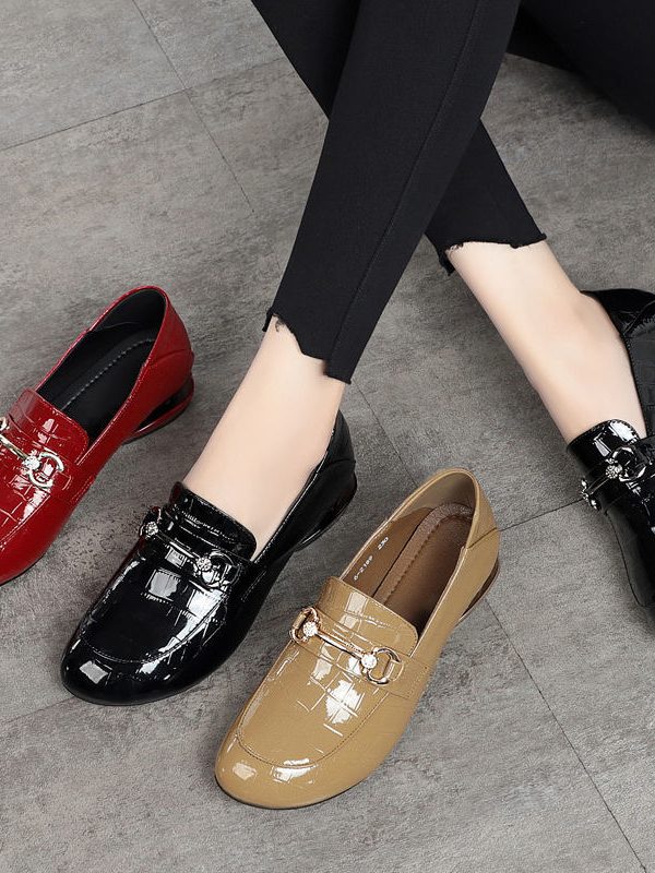 Soft Leather British Style Leather Shoes Shiny Leather Slip-on Two-way Shoes