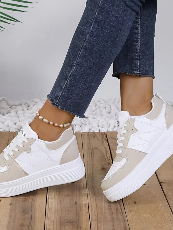 Women's Low-top Lace-up Sneakers With A Synthetic Upper And Thick Sole