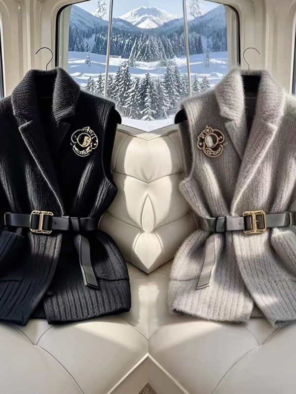 Women's Petite Layering Gray Thick Knitted Vest