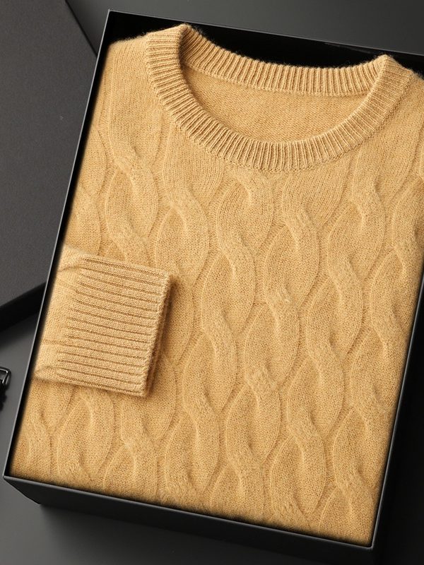 Thickened Men's Cashmere Sweater With Round Neck And Twisted Design