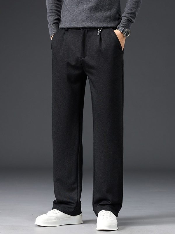 بنطلون رسمي كاجوال بقصة فضفاضة وأرجل مستقيمة، مقاوم للتجاعيد، لا يحتاج إلى كي، بخصر متوسط، مصنوع من قماش مطاطي.