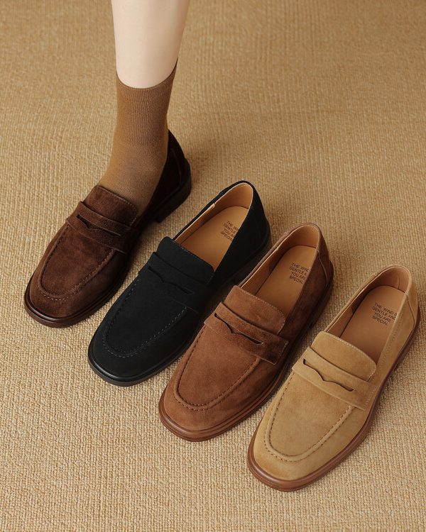 Women's Sheepskin Pumps With Square Toes And Retro Round Toes