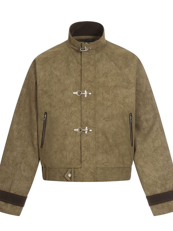 Retro Airplane-buckle Stand-up Collar Short Casual Jacket