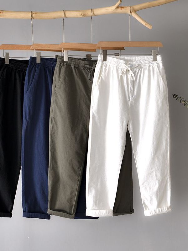 Summer Slim-fit Cropped Pants In Lightweight Cotton And Linen