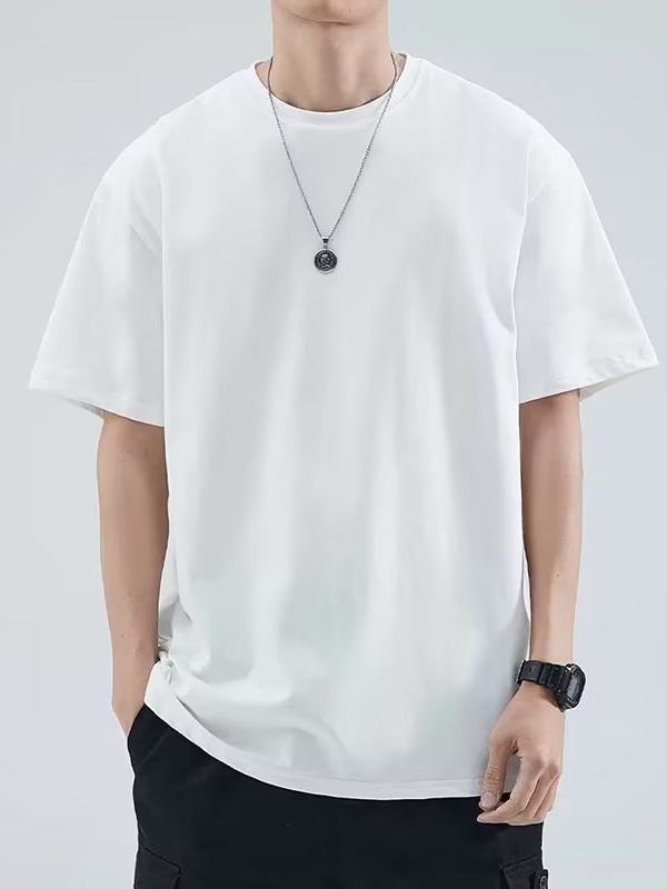 Mens Loose Simple Versatile Solid-color Top