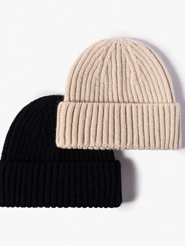 قبعة شتوية قصيرة محبوكة بحافة، مناسبة للرجال والنساء، دافئة.