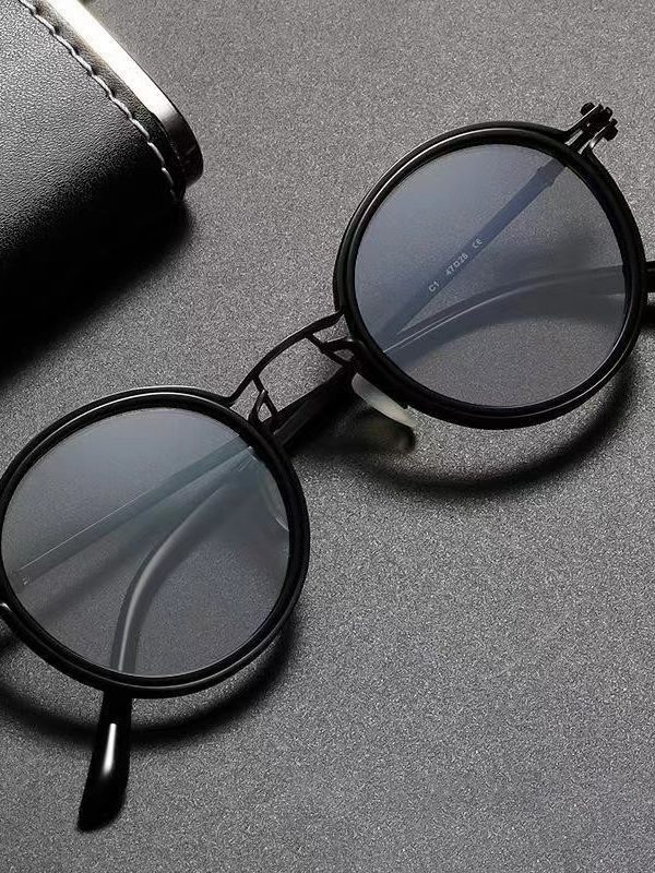 Mens Round-Frame Punk-Style Metal Sunglasses