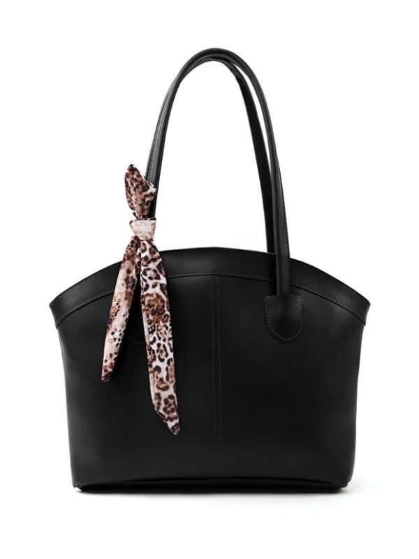 Faux Leather Zippered Shoulder Bag Single Compartment Handbag With Scarf Gift Womens Hand Shoulder Crossbody Bag Black