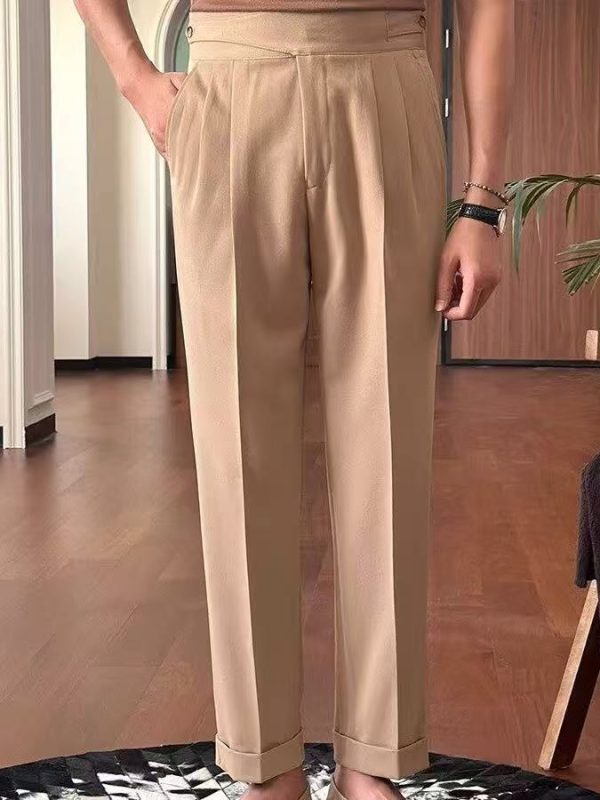 Mens Retro Straight-Cut Casual High-Waist Pants