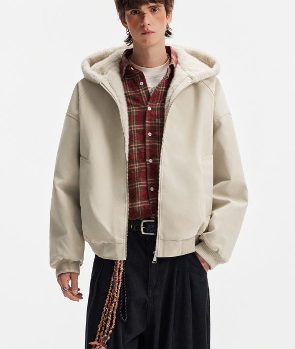 Hooded Cotton Jacket For Winter, Warm And Thick With Fur Collar