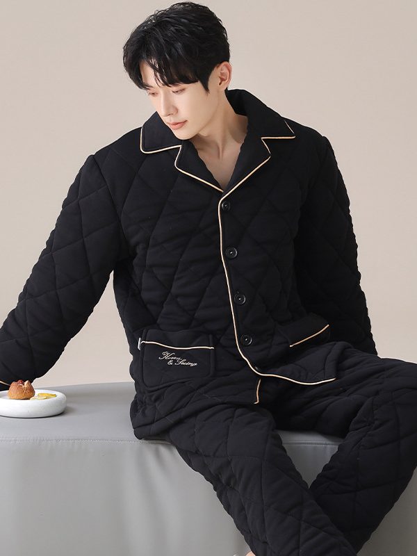 Mens Three-layer Quilted Loungewear For Fall And Winterwear It Indoors Or Out