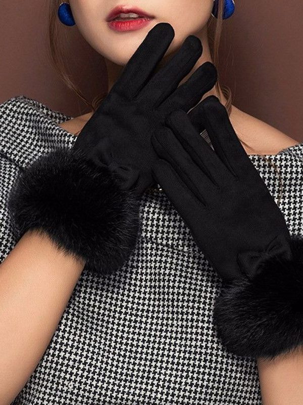 Women's Winter Cute Rabbit Hair Cycling Warm Suede Gloves