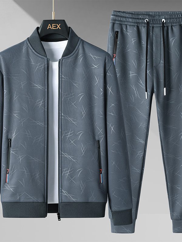 طقم رياضي رجالي من قطعتين بياقة واقفة، مناسب للارتداء اليومي