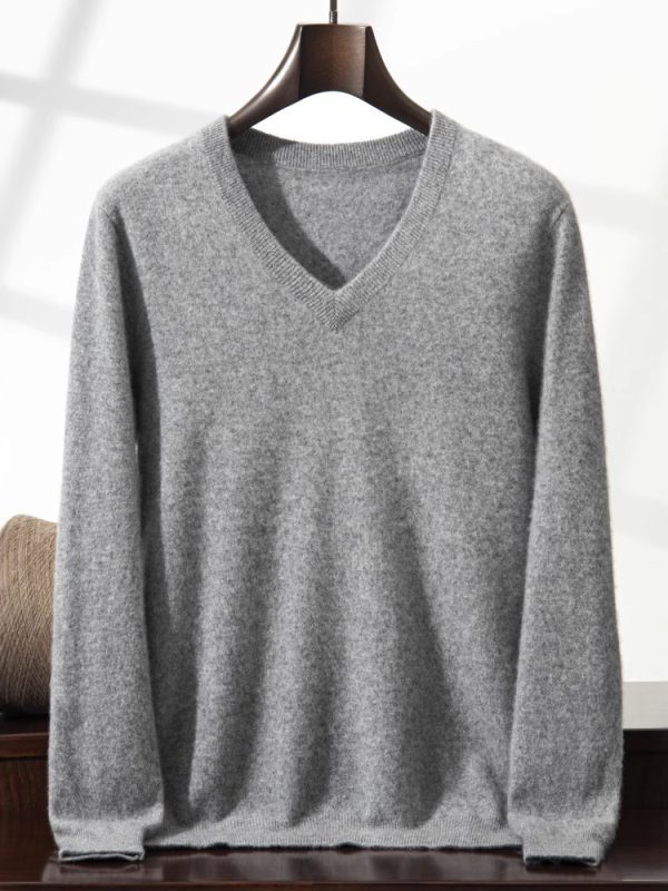 Mens Casual V-Neck Minimalist Knitted Sweater Top